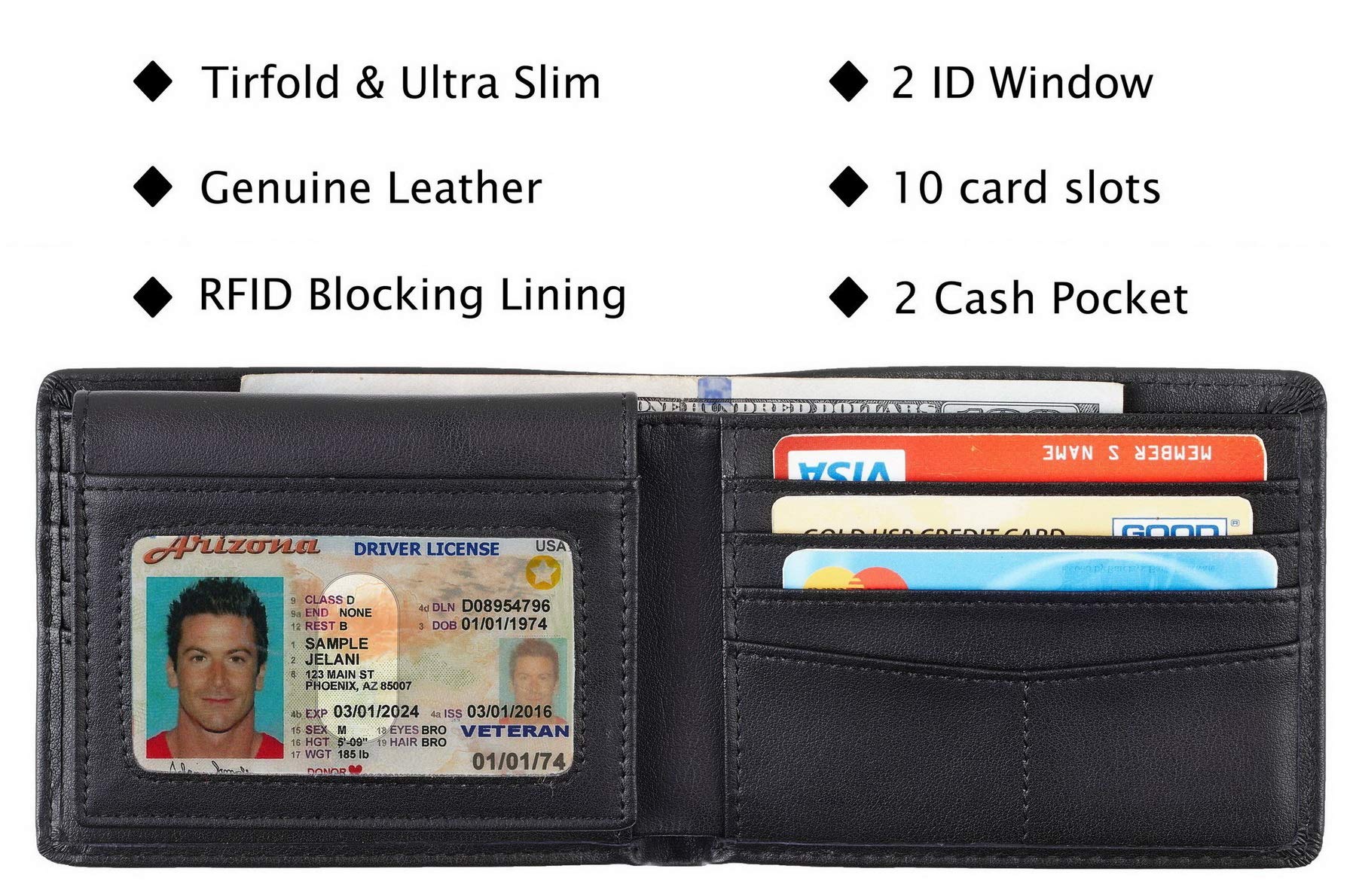 Travelambo Genuine Leather RFID Blocking Wallets Mens Wallet Bifold Classic