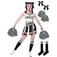 Halloween Zombie Cheerleader Costume for Women Girls Scary Cheerless Bloody Dress Pom Poms Hair Ropes Striped Socks