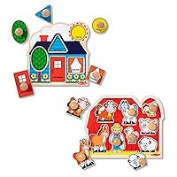 Melissa & Doug Wooden Jumbo Knob Puzzle 2-Pack for Baby and Toddler Boys and Girls – Large Farm, First Shapes