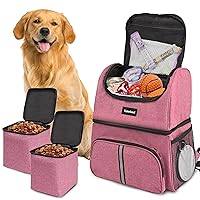 Dog Travel Bag Dog Backpack for Supplies with Food Container Bag for Hiking Overnight Camping Trip Pink