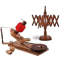 Brainmart - Hand Operated Wooden Yarn Ball Winder with Table Top Umbrella Swift - Knit Craft Jumbo Set Best Craft Gift for Crochet Lovers (Signature Winder+Swift)