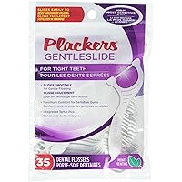 Plackers Gentleslide for Tight Teeth Cool Mint Flavor with Tarter Pick 35 Dental Flossers for Clean Teeth and Healthy Gums (1 Each)
