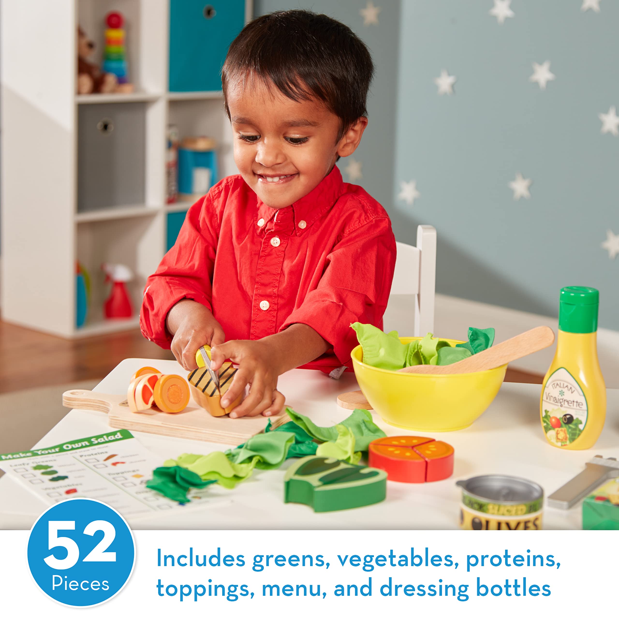 Melissa & Doug Slice and Toss Salad Play Set – 52 Wooden and Felt Pieces , Green - Pretend Food, Kitchen Accessories For Kids Ages 3+