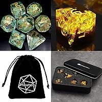 Haxtec Sharp Edge Dice Set Yellow Black Resin DND Dice Set and Light Green DND Dice Set 7PCS Filled Resin Polyhedral D&D Dice for Dungeons and Dragons Fire Dice