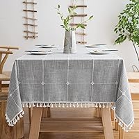 Cotton Linen Rectangular Table Cloth, Wrinkle Resistant, Waterproof Tablecloth, Washable Farmhouse Table Cover with Tassels for Kitchen Dining Party, 55''x70'', 4-6 Seats, Grey