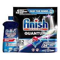 Set: Finish - Quantum - 82ct - Dishwasher Detergent - Powerball - Ultimate Clean & Shine - Dishwashing Tablets - Dish Tabs & Finish Jet-dry, Rinse Agent, Ounce Blue 32 Fl Oz