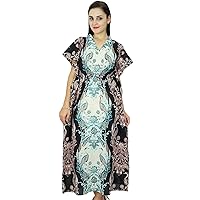 Bimba Printed Long Cotton Kaftan Dress for Women's Kimono Sleeves Beach Cover Up Caftan