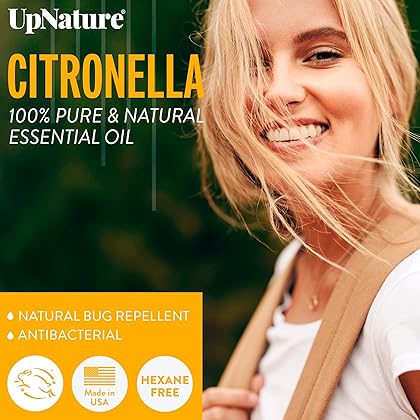 UpNature Citronella Essential Oil - 100% Natural & Pure, Undiluted, Premium Quality Aromatherapy Oil- Keeps Insects and Mosquitos Away Naturally - Treat Fevers & Headaches, 4oz