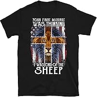 Lion Your First Mistake was Thinking I was One of The Sheep T-Shirt, God Christian America Flag Shirt