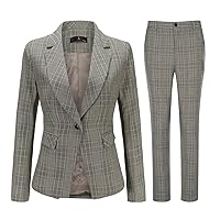 YUNCLOS Women's Vintage 2 Piece Plaid Suit Set 1 Button Stylish Blazer and Pants