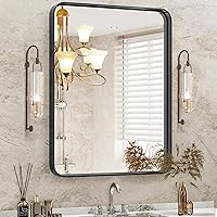 DUMOS Black Metal Framed Vanity Rounded Rectangle Bathroom Mirrors for Over Sink Wall, 36x24 Inch Large Matte Mirror, Modern Decorative for Restroom, Farmhouse, Horizontally or Vertically Hanging