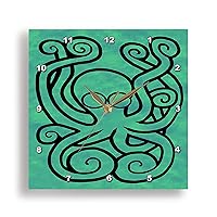 3dRose Wall Clock Silent - 13 inch - Fun Doodle of an Octopus with a Pretty Green Background - Animal - Green Octo-Doodle-Pus