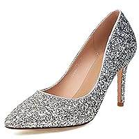 Women Stiletto Pumps, High Heel Pumps Pointed Toe Slip On Evening Shoes Sequins Fashion Party Shoes, Size 3.5-10