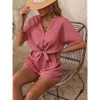 Fall Dresses for Women 2023 Batwing Sleeve Knot Front Romper Dresses for Women (Color : Pink, Size : X-Large)