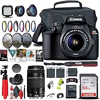 Canon EOS Rebel T100 / 4000D DSLR Camera with 18-55mm Lens, Canon EF 75-300mm Lens, 64GB Memory Card, Color Filter Kit, Case, Photo Software, 2 x LPE10 Battery + More (Renewed)