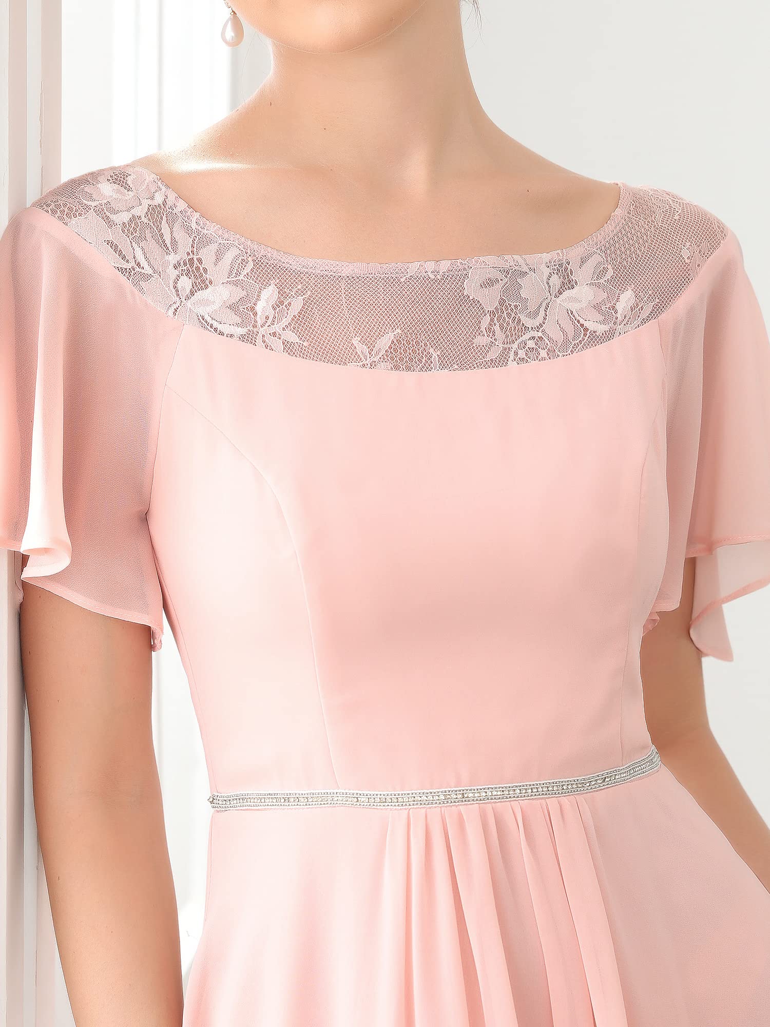 Ever-Pretty Women's Elegant A-line Short Sleeve High Low Chiffon Midi Bridesmaid Dress 0465