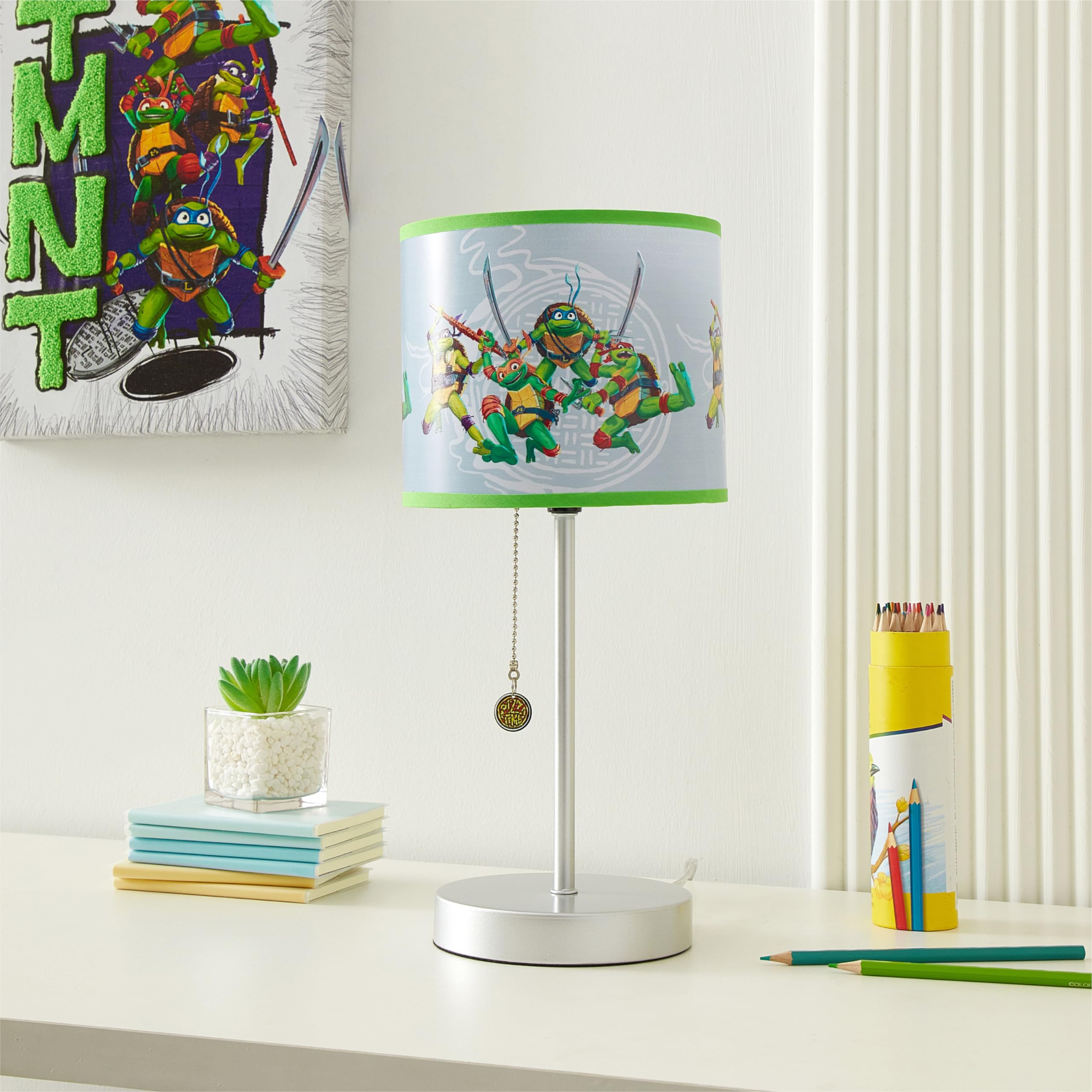 Idea Nuova Teenage Mutant Ninja Turtle: Mutant Mayhem Stick Table Kids Lamp with Pull Chain, Themed Printed Decorative Shade