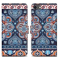 Case Compatible with Apple iPhone 7 / 7S / 8 / SE 2020 - Design Blue Mandala No. 1 - Protective Cover with Magnetic Closure, Stand Function and Card Slot