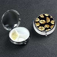 Pill Case Round Pill Box with 3 Compartment Gold Lips Pill Organizer Waterproof Medicine Organizer Box for Travel Metal Pill Containers for Medication Planner