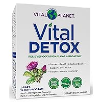Vital Planet - Vital Detox with Milk Thistle, Quercetin, Alpha Lipoic Acid, Choline, and Herbs, for Occasional Gas and Bloating, Supports Healthy Intestinal Balance, 2-Part 14 Day Kit, 56 Capsules