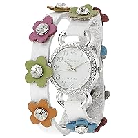Women's Rhinestone Accented Flower Wrap Watch Color: White