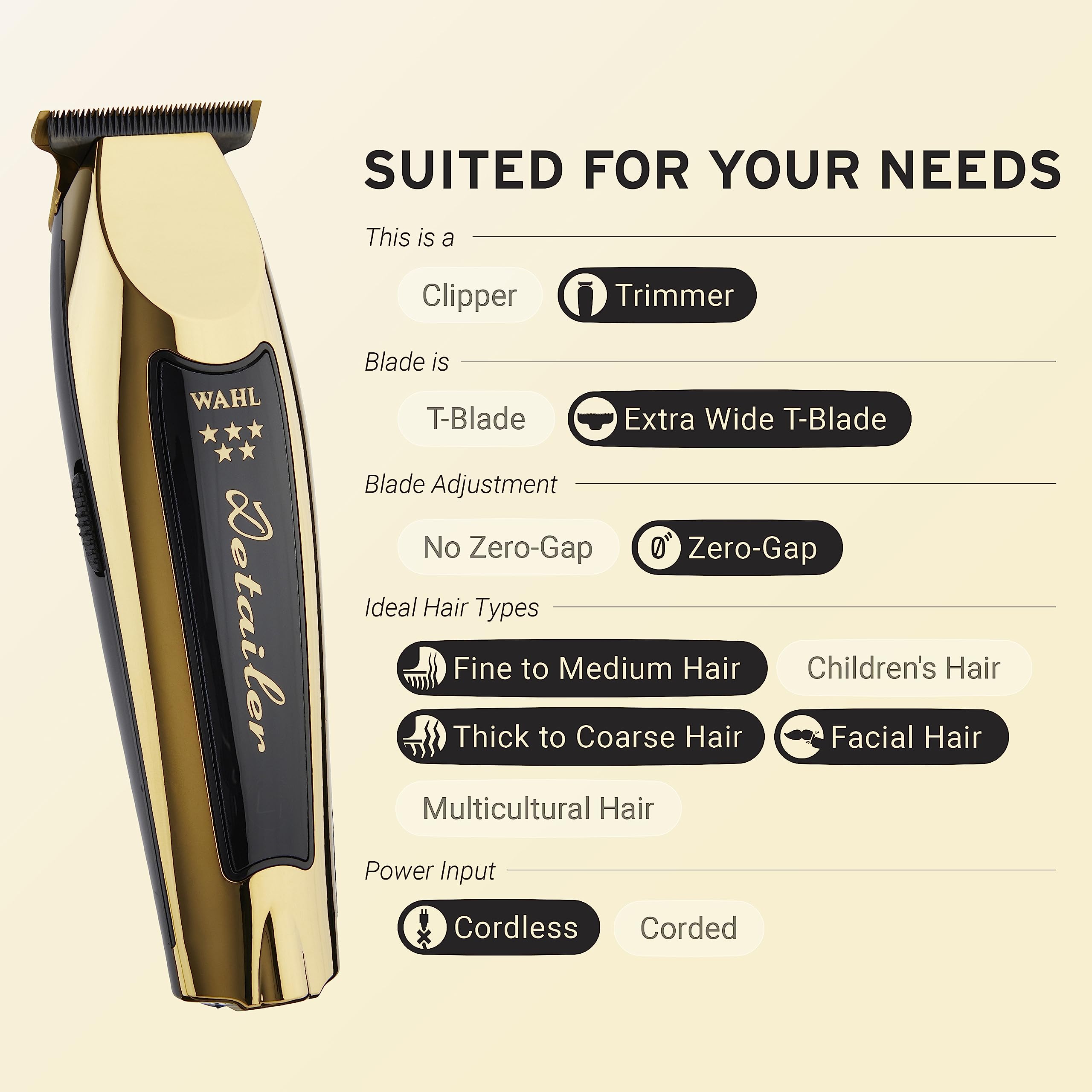 Wahl Professional 5 Star Gold Cordless Detailer Li Trimmer for Professional Barbers and Stylists