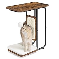 Cat Tree and End Table, Cat Table, Modern Cat Furniture, 19.7 x 11.8 x 24 Inches, C-Shaped End Table, with Double-Sided Scratching Board, Removable Washable Cushion, Rustic Brown UPCT114X01