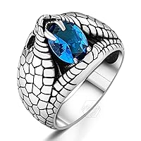 925 Sterling Silver Mystic Topaz Citrine Sapphire Ruby Stone 3D Snake Design Men's Ring