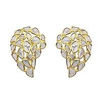 2.10 CTW Natural Diamond Polki Angel Wings Studs 925 Sterling Silver 14K Gold Plated Classic Slice Diamond Earrings