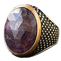Genuine Sapphire Natural Gemstone Ring, 925 Sterling Silver Mens Ring