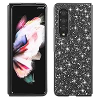 Case for Samsung Galaxy Z Fold 3 5G, Sparkling Leather Back Cover Protector Case PC Hard Shockproof Protection Cover Shell Compatible with Samsung Galaxy Z Fold 3,Black