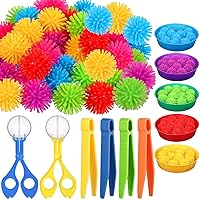 Leitee 71 PCS Fine Motor Toys Counting Sorting Sensory Bin Filler, 60 Hedge Balls 4 Tweezers 2 Scissors Clips 5 Cups for Boys Girls Early Education and Sorting Counting Training Development