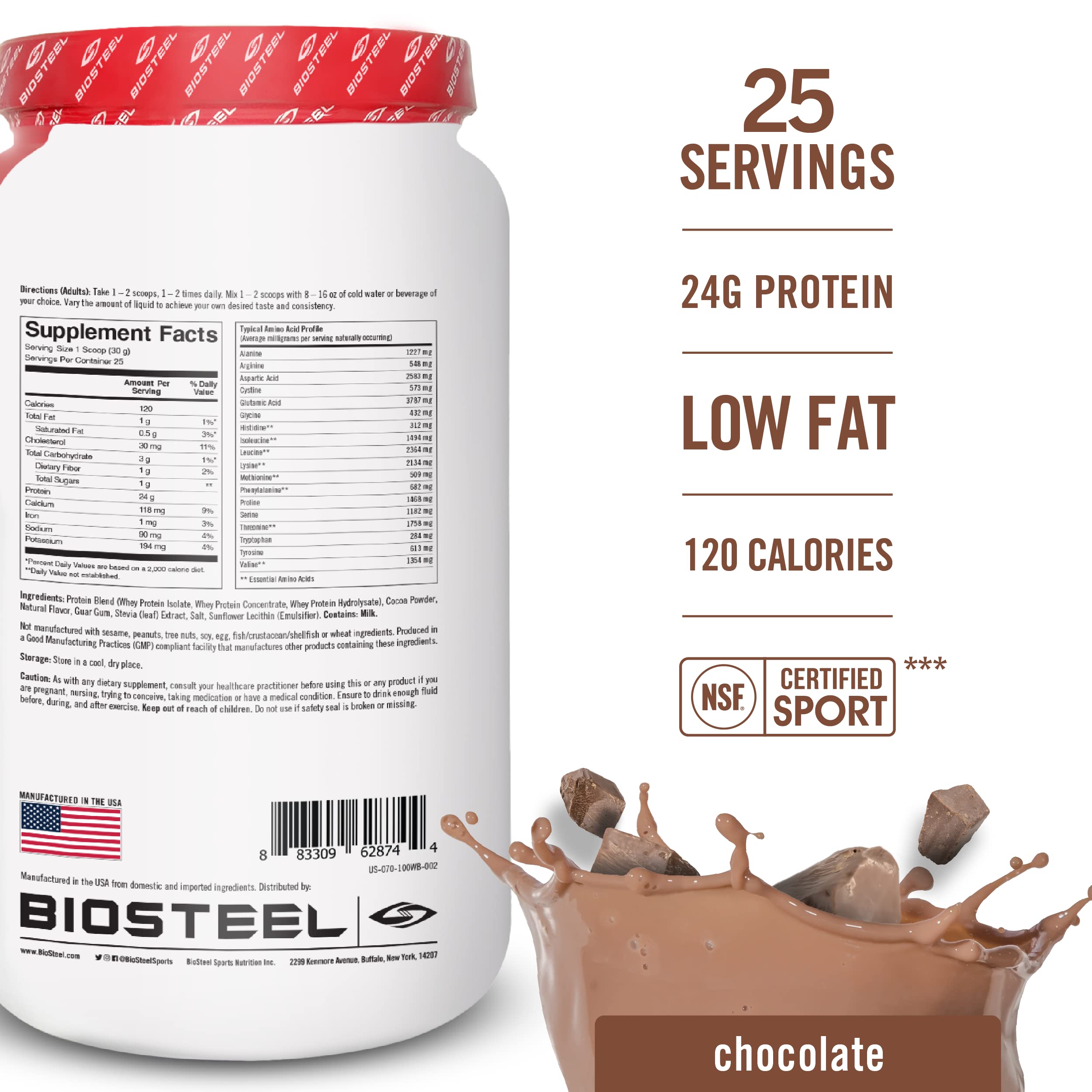 BioSteel 100% Whey Protein Powder, rBGH Hormone Free and Non-GMO Post Workout Formula, Chocolate, 25 Servings