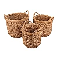 CR-25961-3 Set of 3 Seagrass Round Storage with 2 Handles, Brown