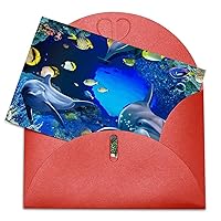 Blue Sea World Coral Dolphin Greeting Cards Blank Note Cards with Envelope Anniversary Card Thanks Card 4 X 6 Inches