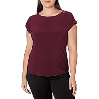 Star Vixen Women's Plus Size Button Shoulder Top