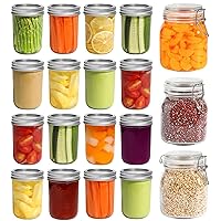 ComSaf Airtight Glass Canister Set of 3 with Lids 34oz Food Storage Jar Square, Small Mason Jars 8oz - 16 Pack, Regular Mouth Mason Jar with Lids and Seal Bands, Glass Half Pint Canning Jar for Spice,