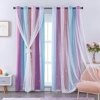 XiDi Curtains for Girls Bedroom Kids Room Unicorn Princess Theme Home Decor 84 inches Length Pink/Purple, W34 X L84 2 Panels