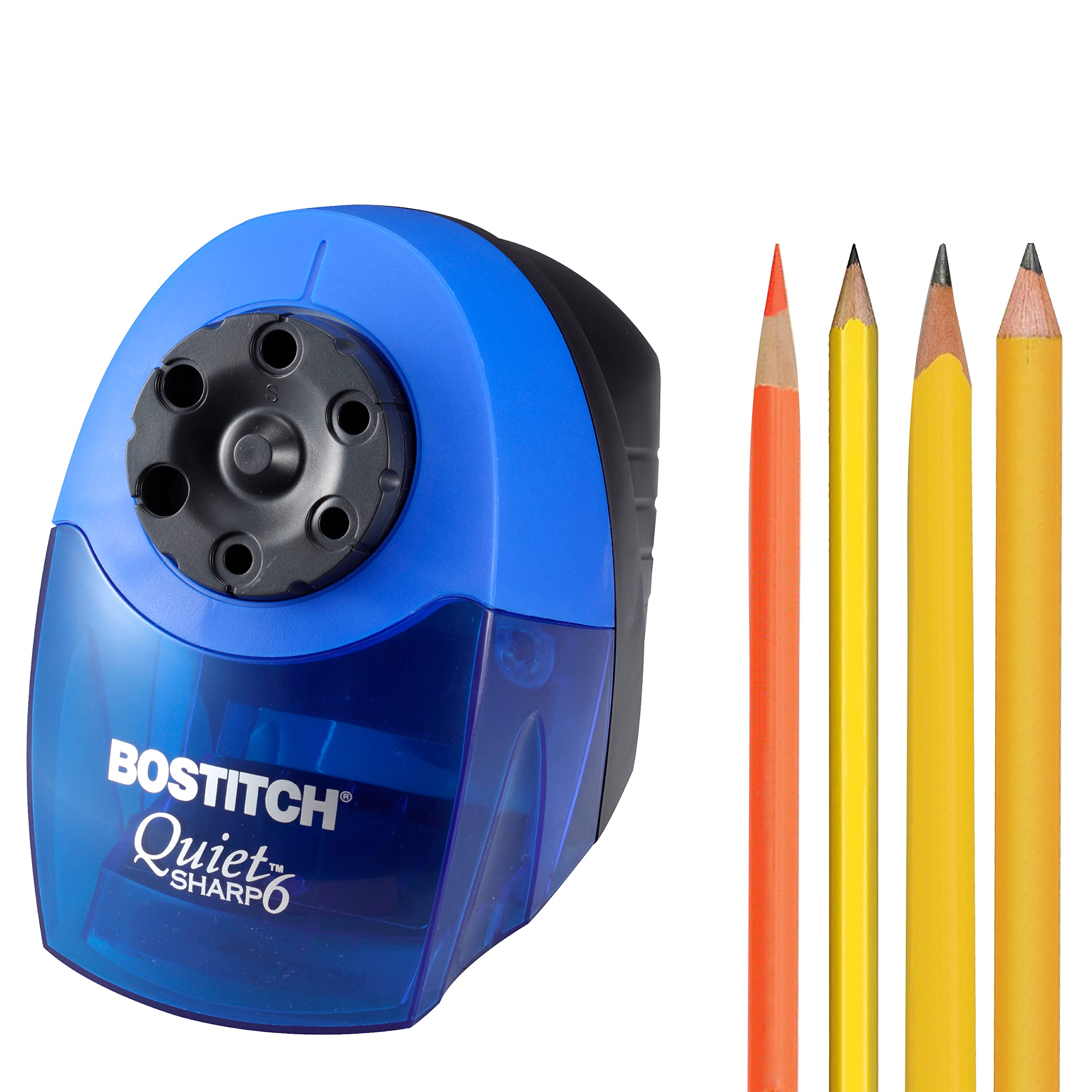 Bostitch Office QuietSharp 6 Electric Pencil Sharpener, Heavy Duty Classroom Sharpener, Size Selector with 6 Different Sizes, Perfect for Classroom and Homeschool Use, Blue