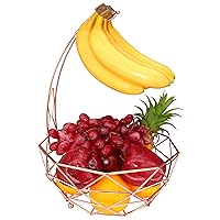 fruit basket with banana hanger, fruit bowl, multi-functional kitchen and living room storage fruit and vegetable basket, banana hanger can be dismantled (rose gold)