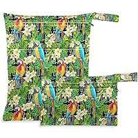 visesunny Vintage Tropical Flower and Bird Geometric 2Pcs Wet Bag with Zippered Pockets Washable Reusable Roomy for Travel,Beach,Pool,Daycare,Stroller,Diapers,Dirty Gym Clothes, Wet Swimsuits, Toilet