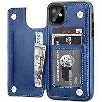 iPhone 11 Wallet Case with Card Holder,OT ONETOP PU Leather Kickstand Card Slots Case,Double Magnetic Clasp and Durable Shockproof Cover for iPhone 11 6.1 Inch(Blue)