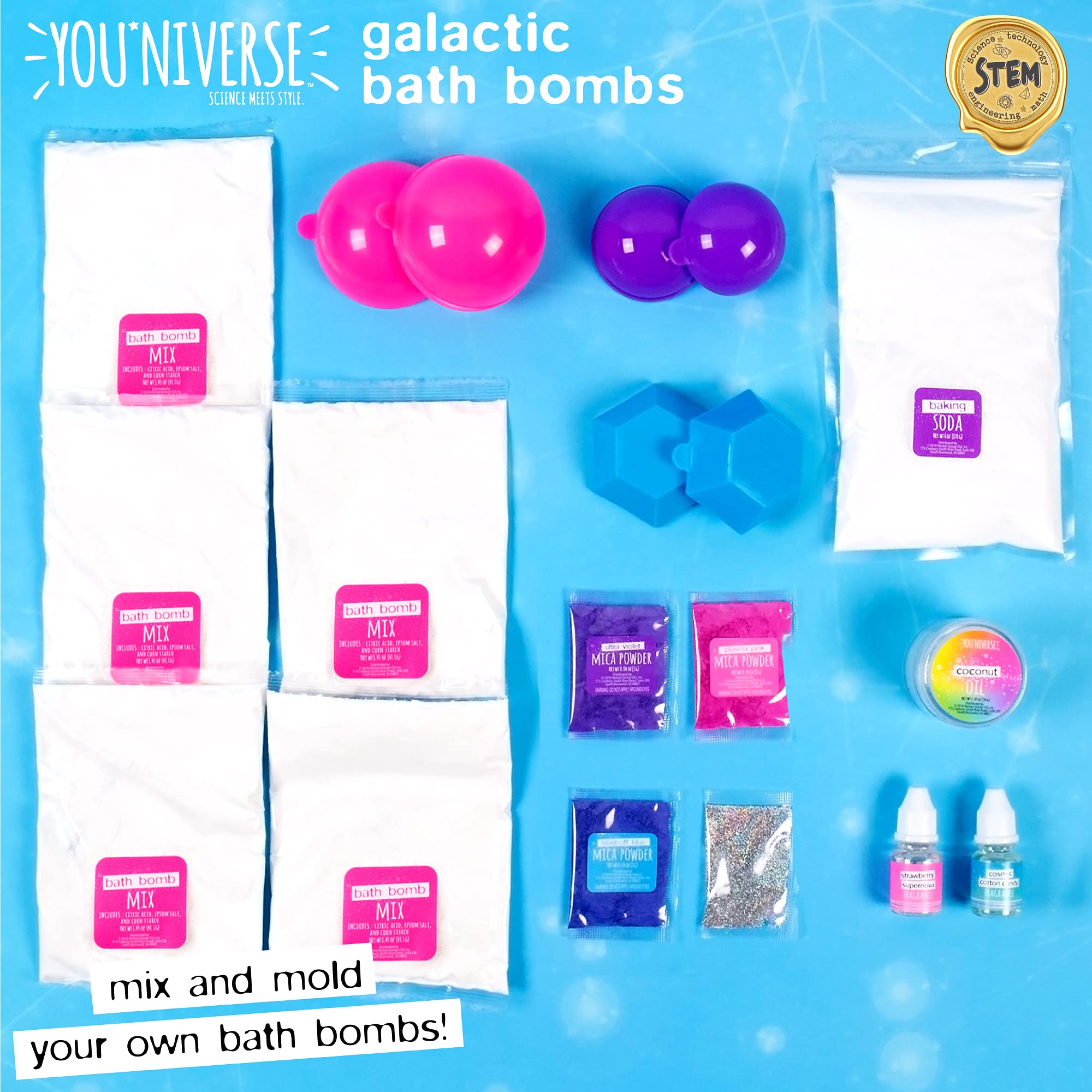 Just My Style You*niverse Galactic Bath Bombs, at-Home STEAM Kits for Kids Age 6 and Up, Bath Time Fun, DIY Bath Bombs