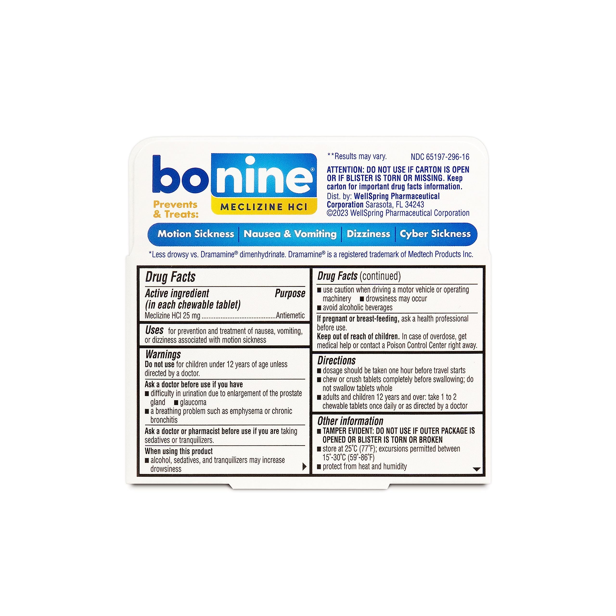 Bonine Non-Drowsy Motion Sickness Relief - Chewable Tablets with Meclizine HCL 25mg - Non Drowsy Medicine for Nausea or Motion Sickness - Cruise Essentials - Raspberry Flavor, 16 Chewable Tablets