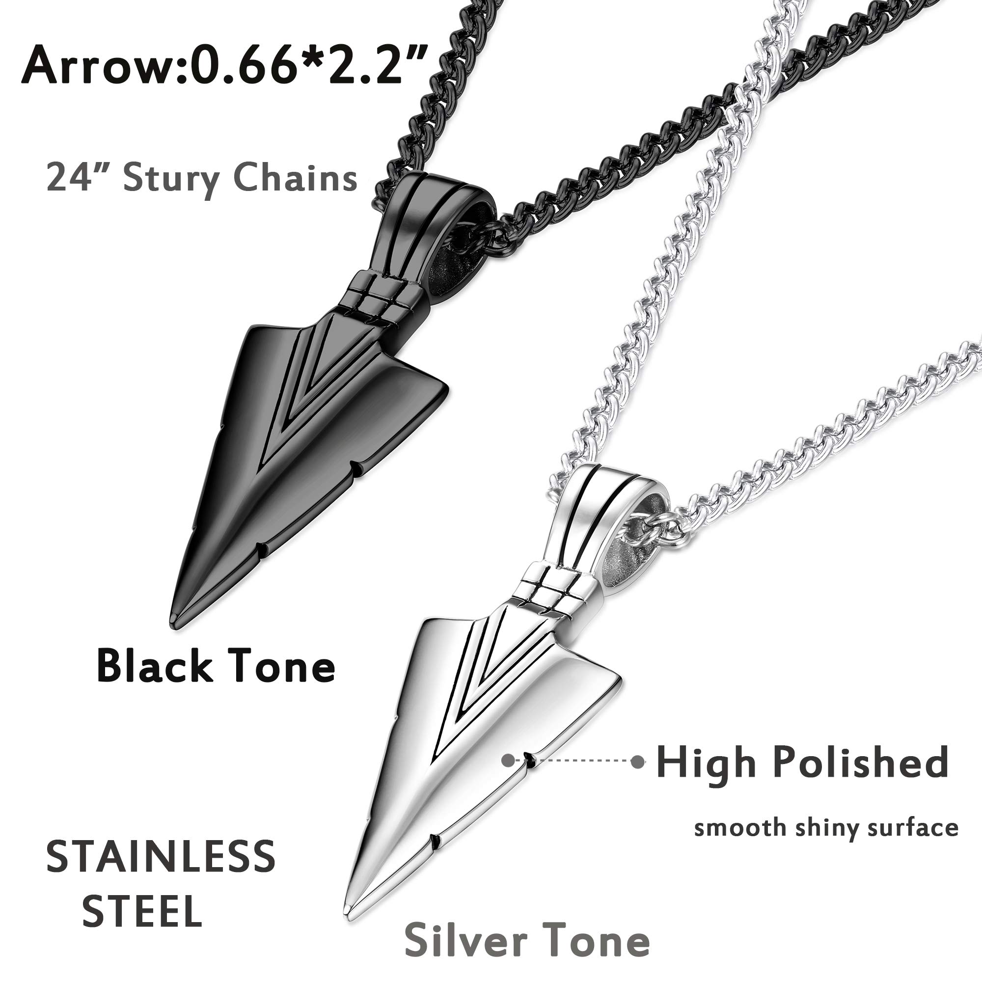 Jstyle Stainless Steel Pendant Necklace For Mens Cool Spearpoint Arrowhead Pendant Chain Necklace Set Black & Silver Tone