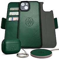Dreem Bundle: Fibonacci Wallet-Case for iPhone 14 with Om Case for AirPods Pro 2 and Empower Wireless Charger Pad [Green]