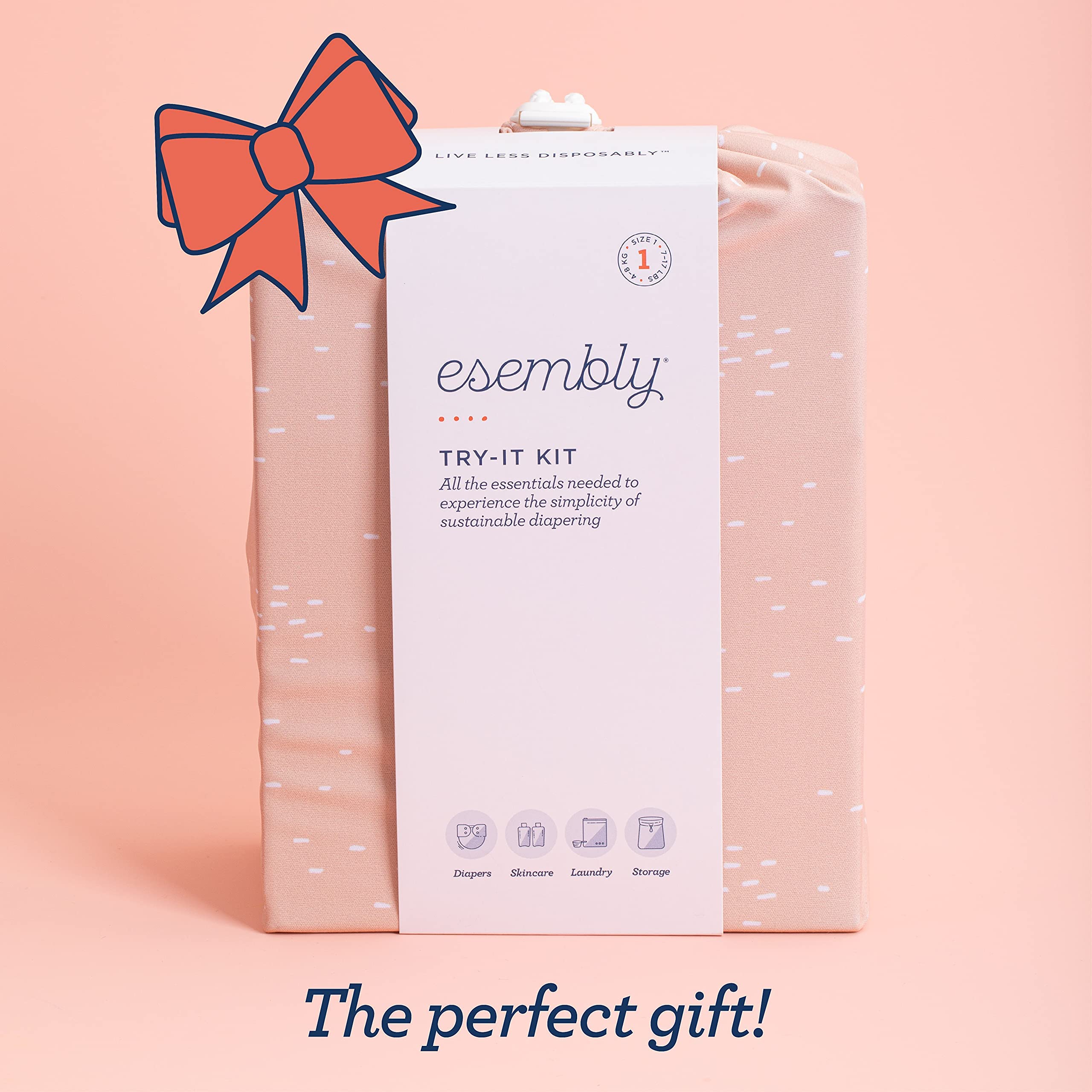 Esembly Cloth Diaper Try-It Kit, Starter Set of Organic, Reusable Diapers with Detergent, Diaper Cream and Diaper Bag - Eco-Friendly Diapering System, Mist, Size 1