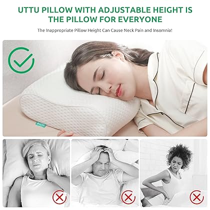 UTTU Sandwich Pillow Queen Size, Contour Pillow for Side Sleepers, Orthopedic Pillow for Neck Pain Relief, Cervical Memory Foam Pillow for Back Pain, Adjustable Memory Foam Pillow, CertiPUR-US