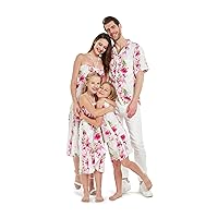 Matchable Family Hawaiian Luau Men Women Girl Boy Clothes in Pink Hibiscus Vine White