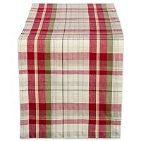 DII Orchard Plaid Collection Linen Tabletop Essentials, Table Runner, 14x72, Taupe/Red